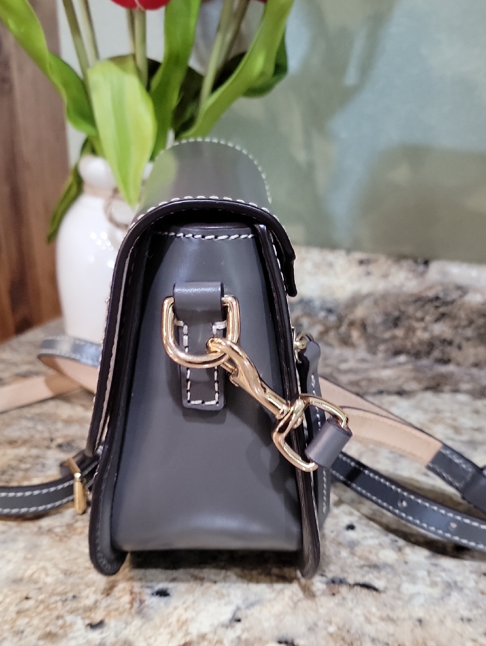 Dooney & Bourke Emerson Smooth Leather Saddle /Crossbody Bag – Taupe - Picture 4 of 10